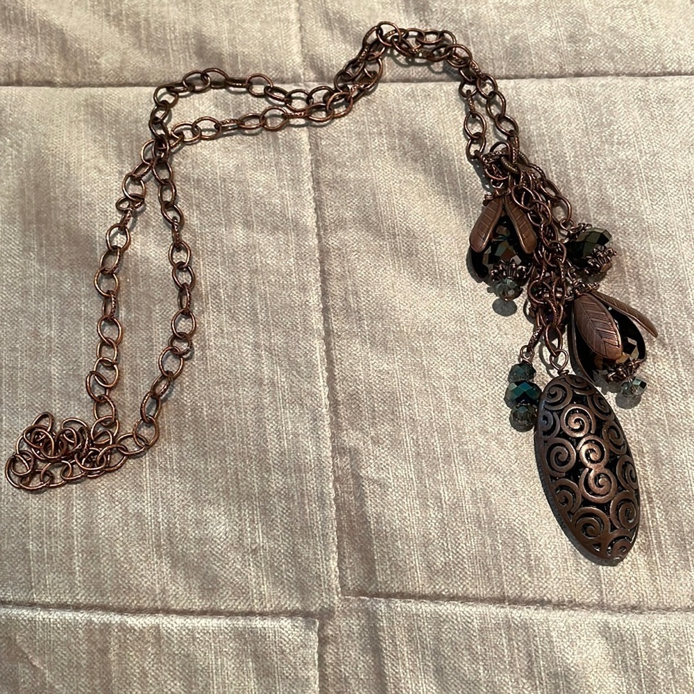Southwestern Copper Bees Beaded Tassel Necklace